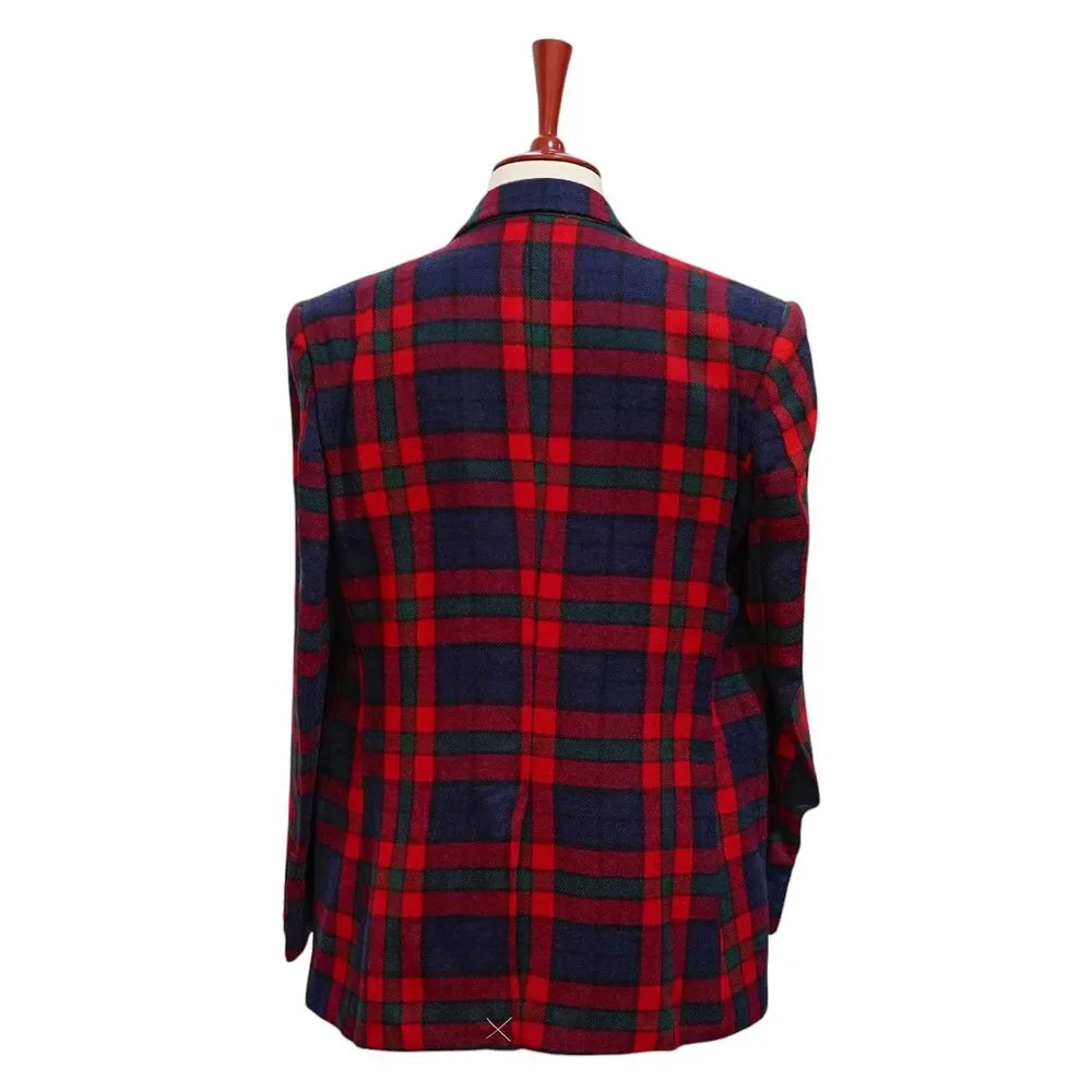 Mens Wool Sport Coat 44R Red Blue Green Tartan Plaid Blazer 2 Button Wedding